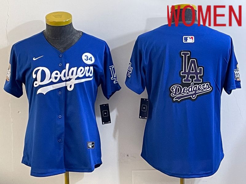 Women Los Angeles Dodgers blank 2024 World series patch blue jersey 202411269->women mlb jersey->Women Jersey